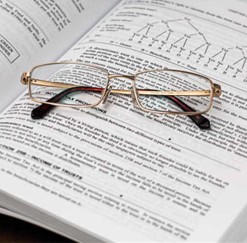 Eye glasses Reston on top of an open book